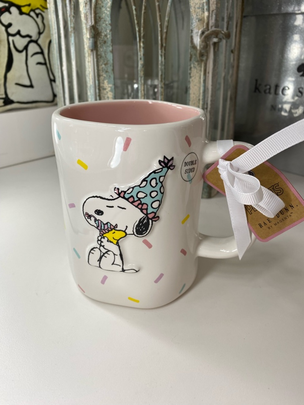 Rae Dunn Snoopy Happy Birthday Ceramic Mug - Pink Interior